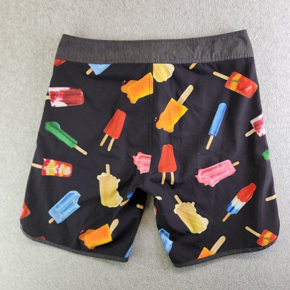 Kavu Board Shorts Mens M Black Ice Cream Popsicle Sunglass Loop Zip Pocket - Picture 6 of 16